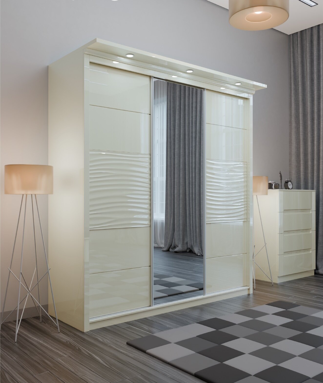 Wavy High Gloss Wardrobe view 3
