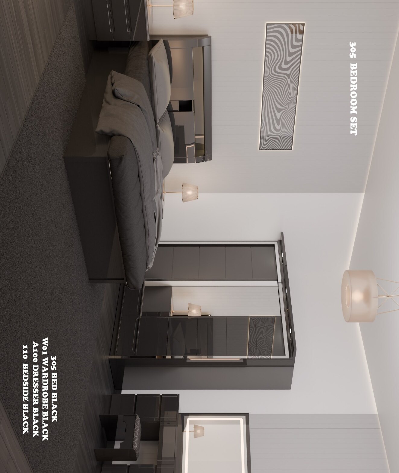 305 High Gloss Bedroom Set in situ