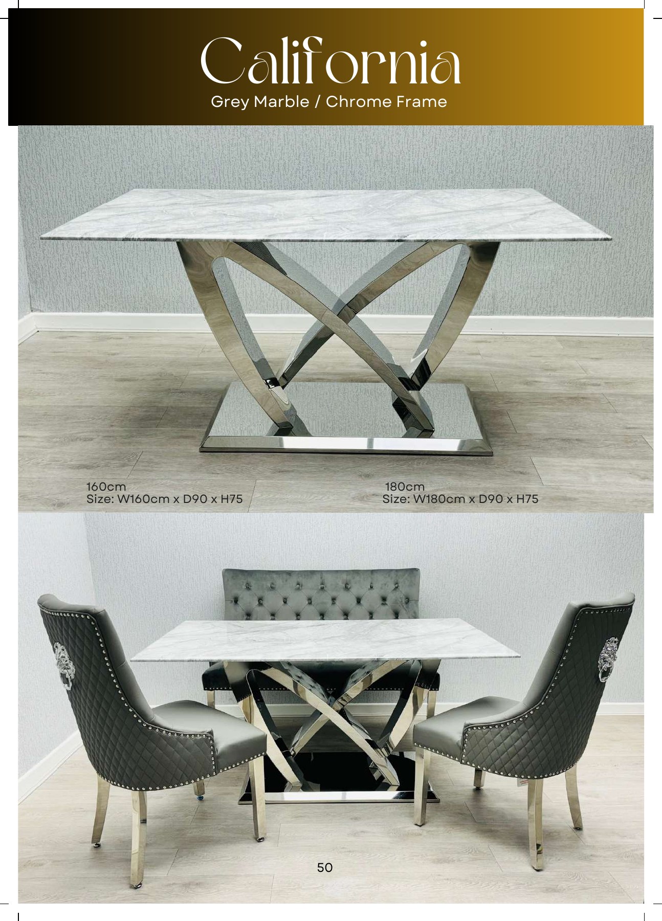 California Grey Marble Dining Table
