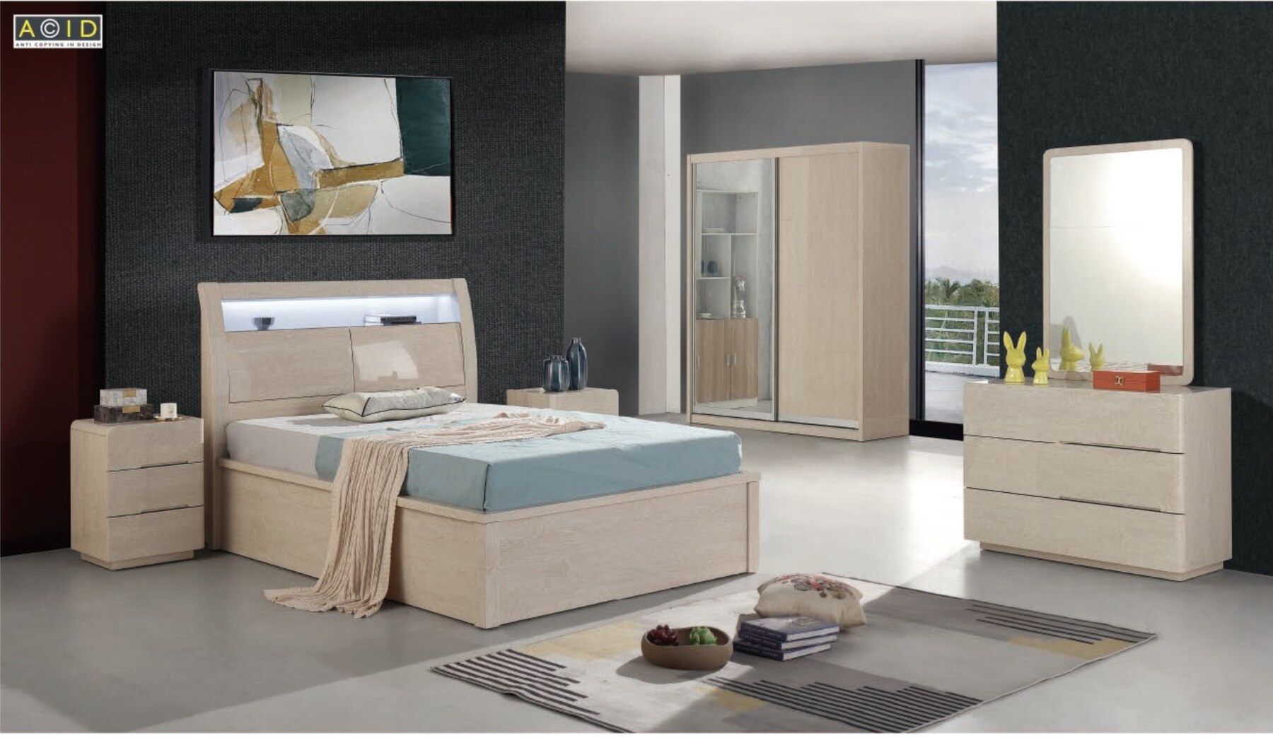Rugby High Gloss LED Bedroom Set view 4