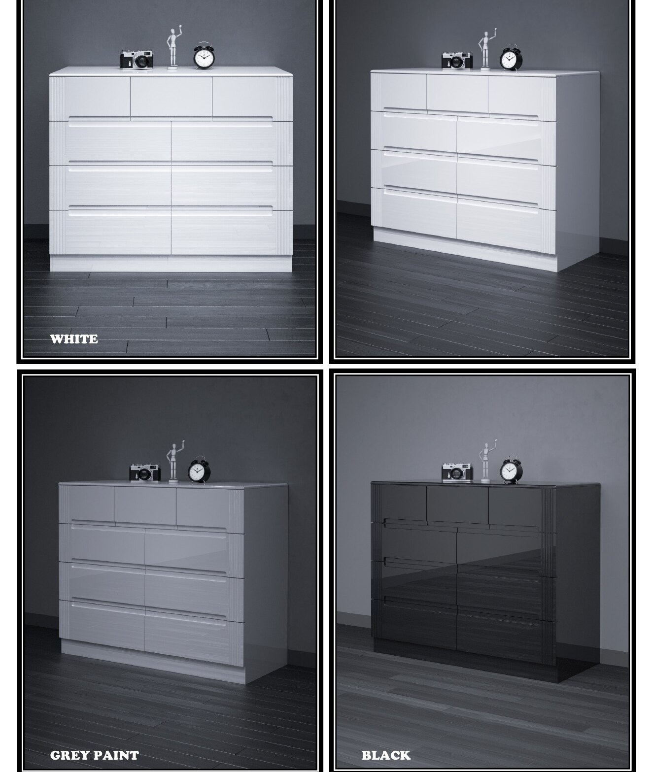D09 High Gloss Wide Chest of Drawers