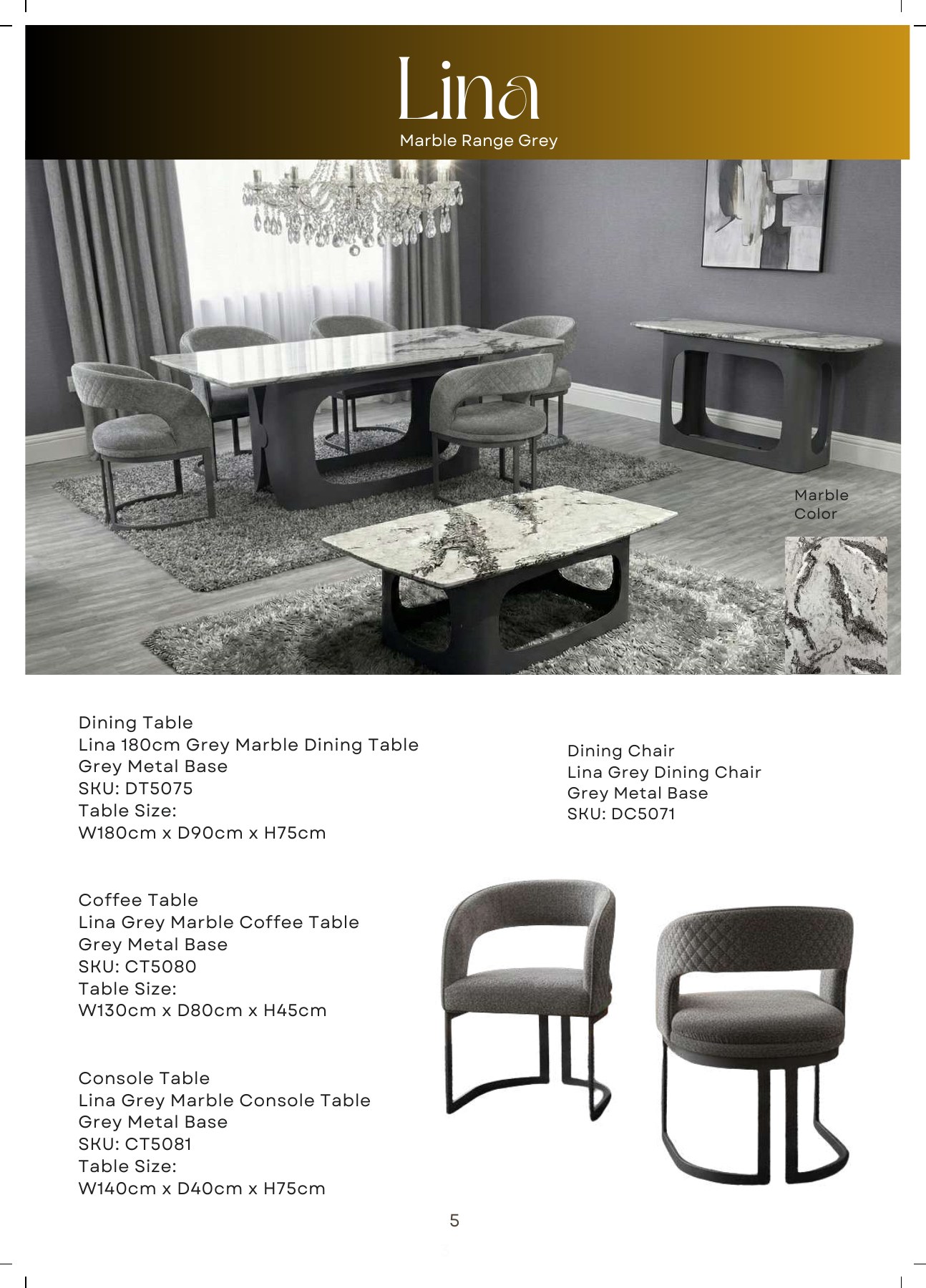 Lina Grey Marble Dining Table