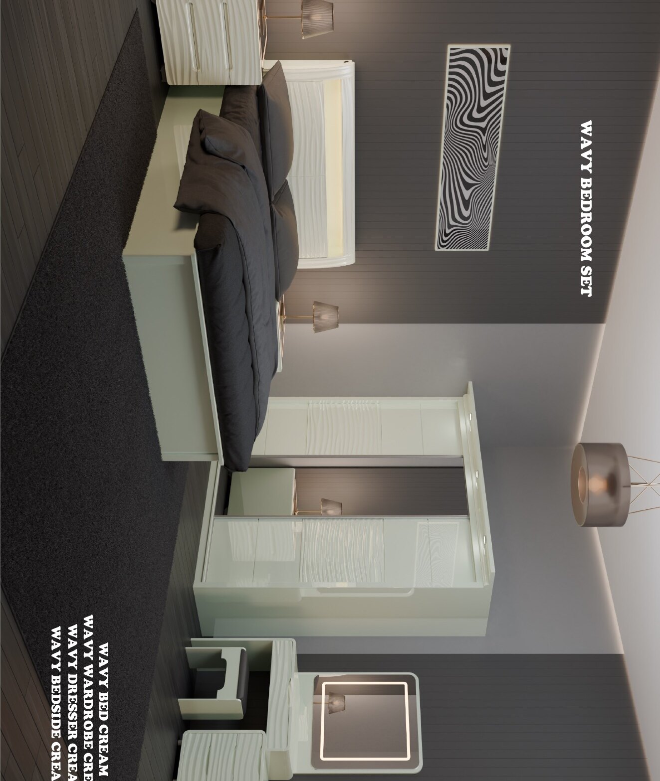 Wavy High Gloss Bedroom Set