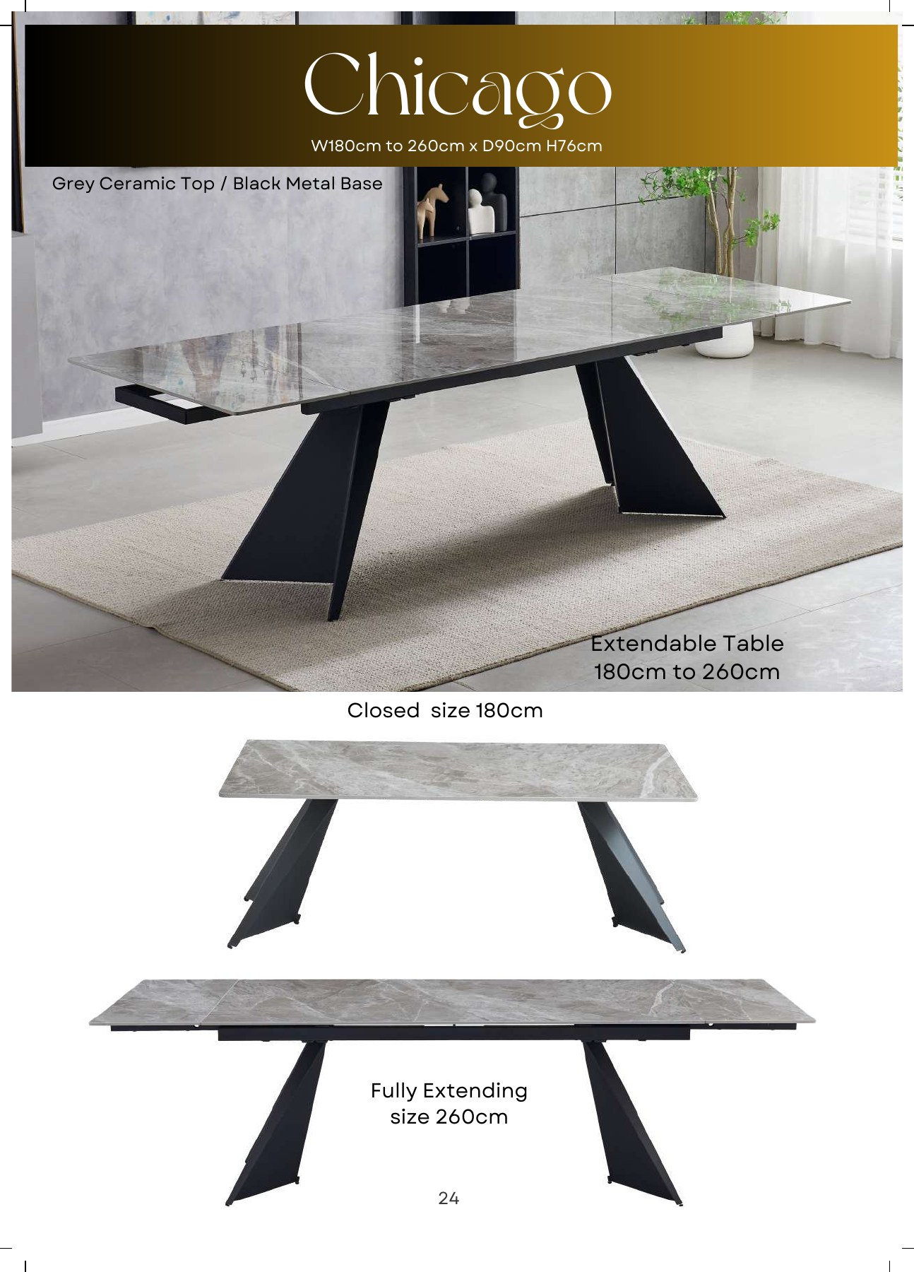 Chicago Ceramic Extendable Dining Table