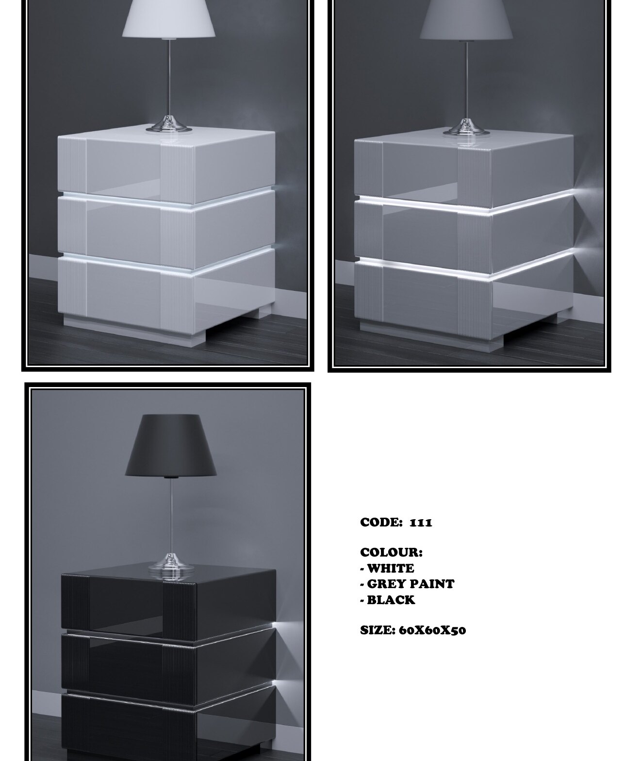 111 High Gloss Bedside Table