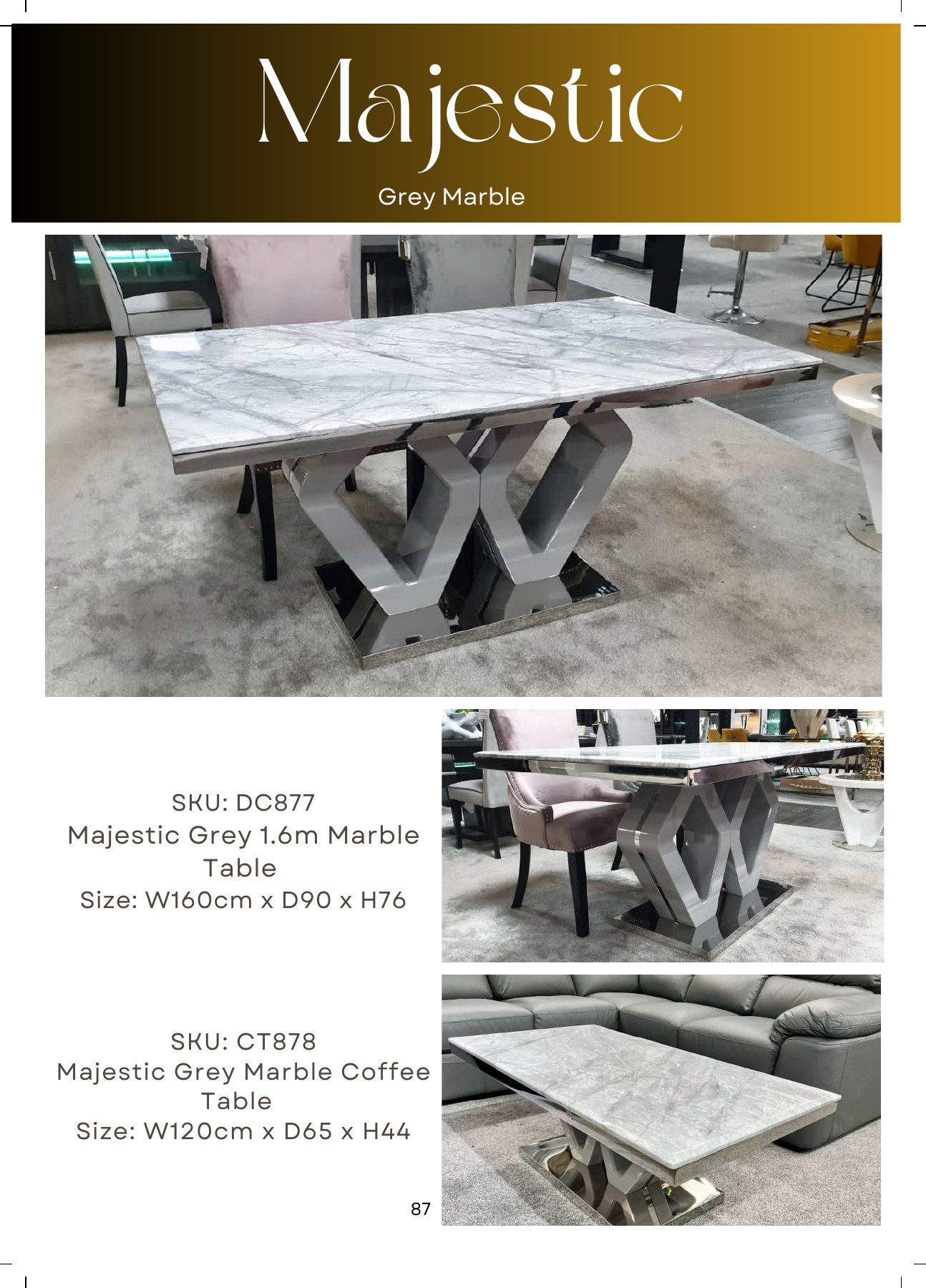 Majestic Grey Marble Dining Table