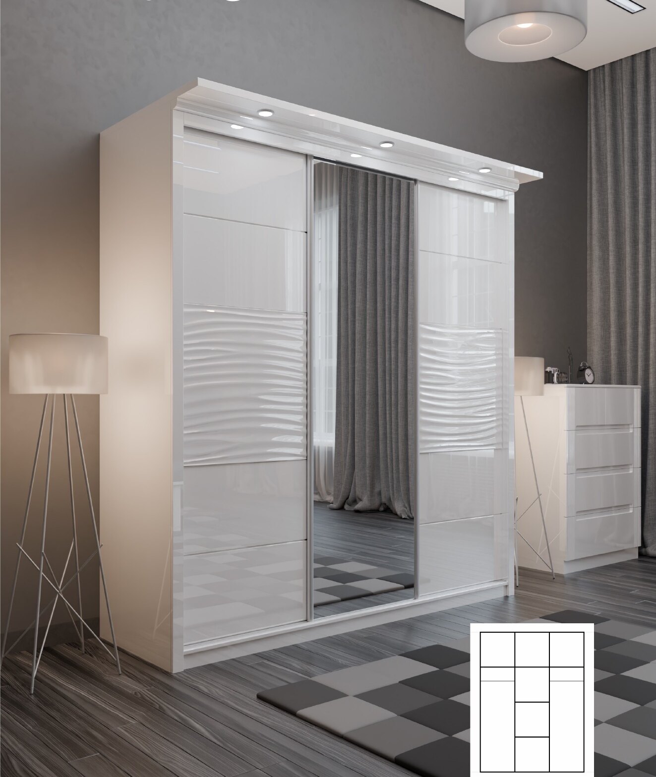 Wavy High Gloss Wardrobe