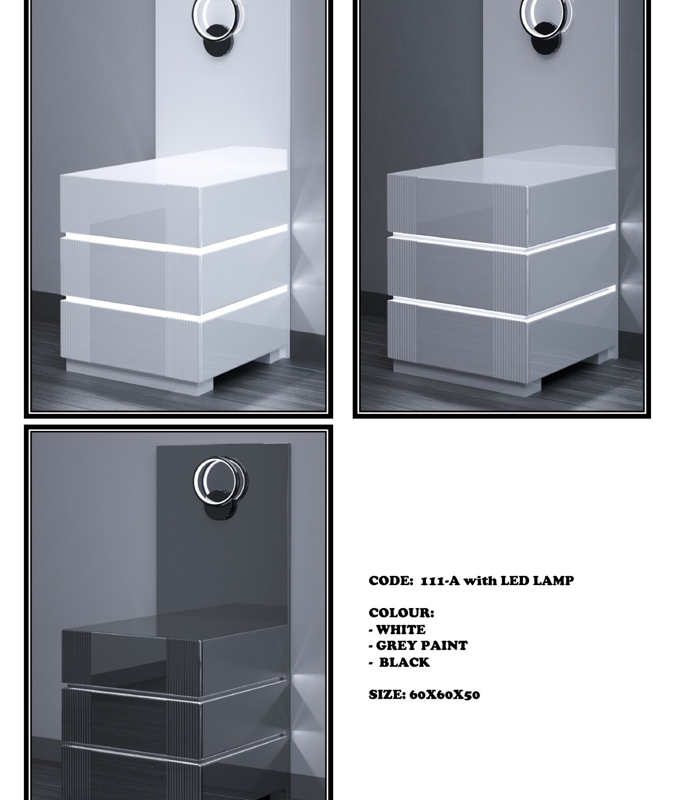 111-A High Gloss Bedside Table with LED Lamp