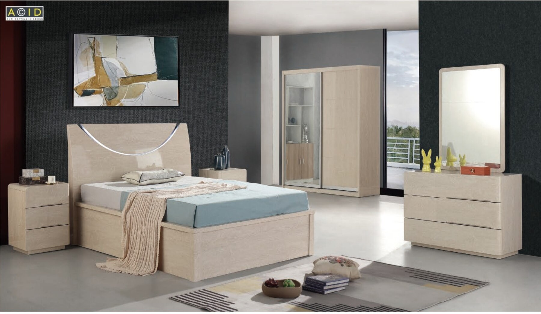 Half Moon High Gloss Bedroom Set