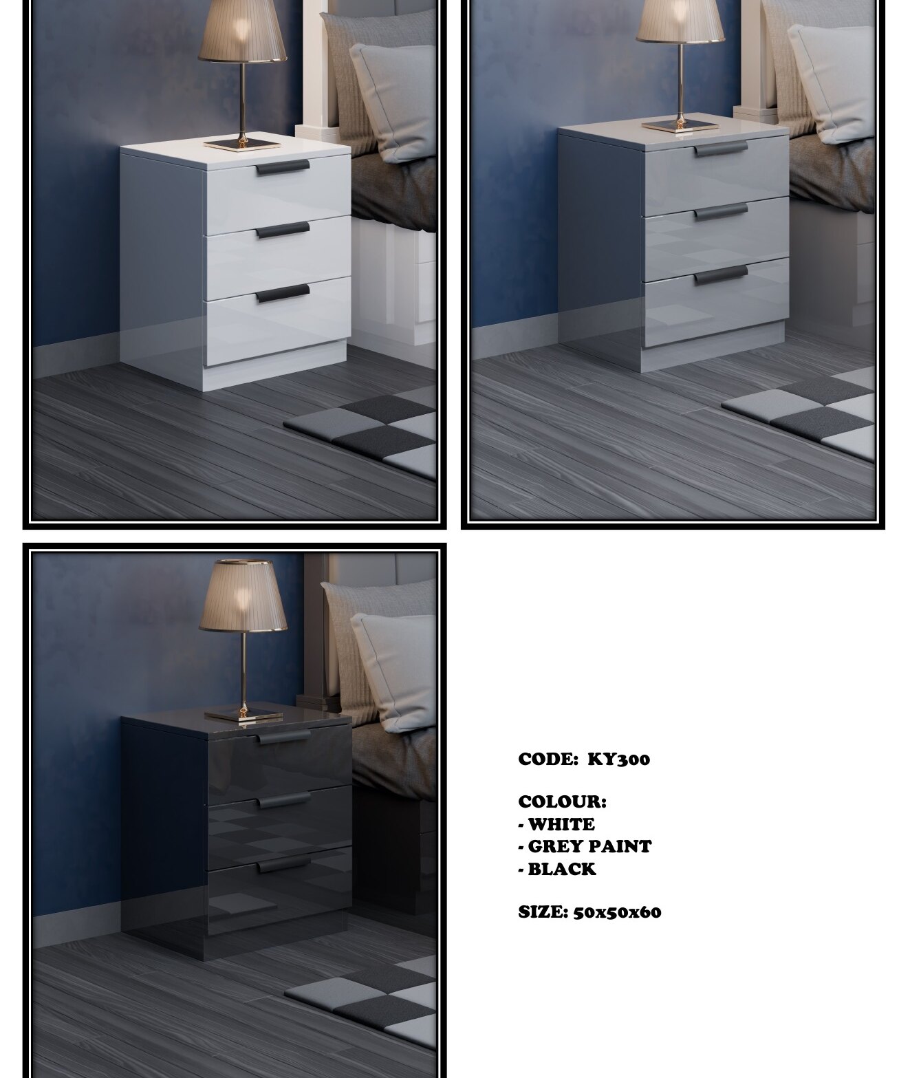 KY300 High Gloss Bedside Table