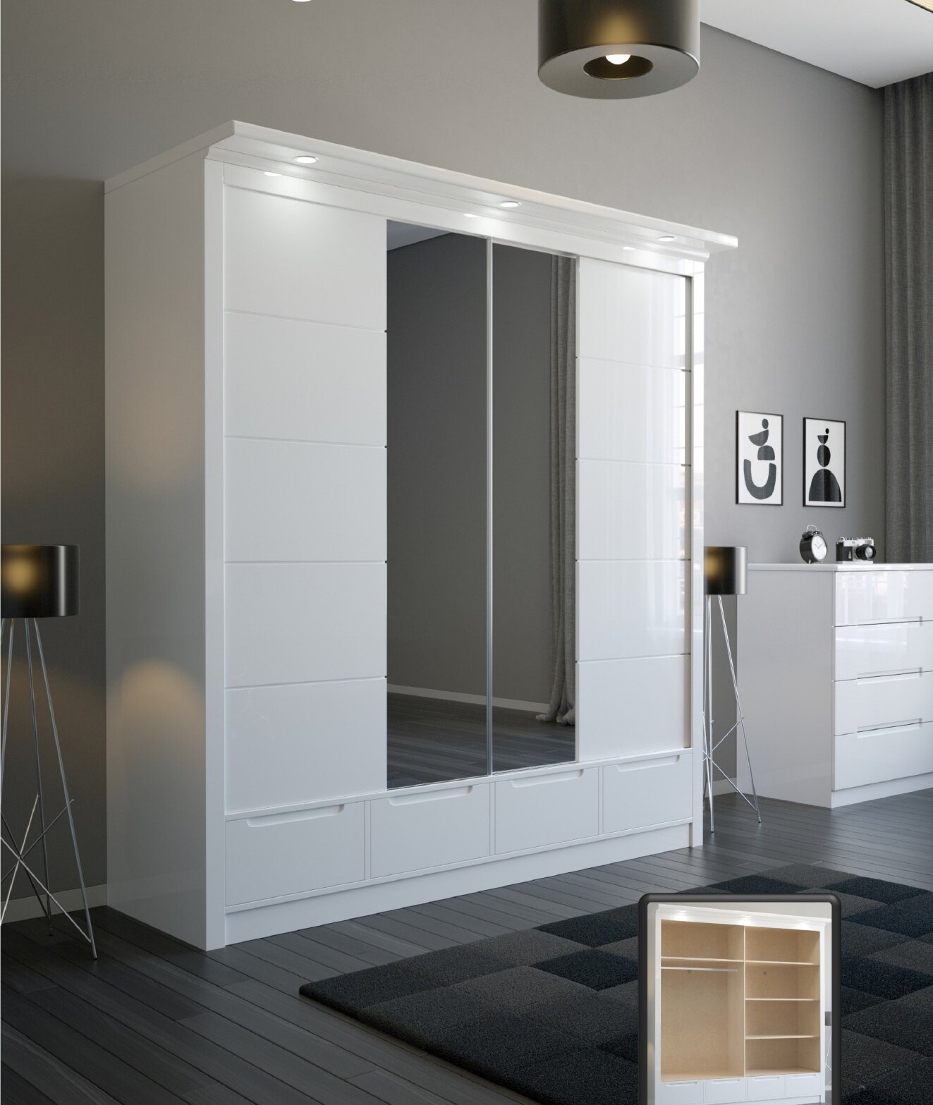 202 High Gloss Sliding Wardrobe