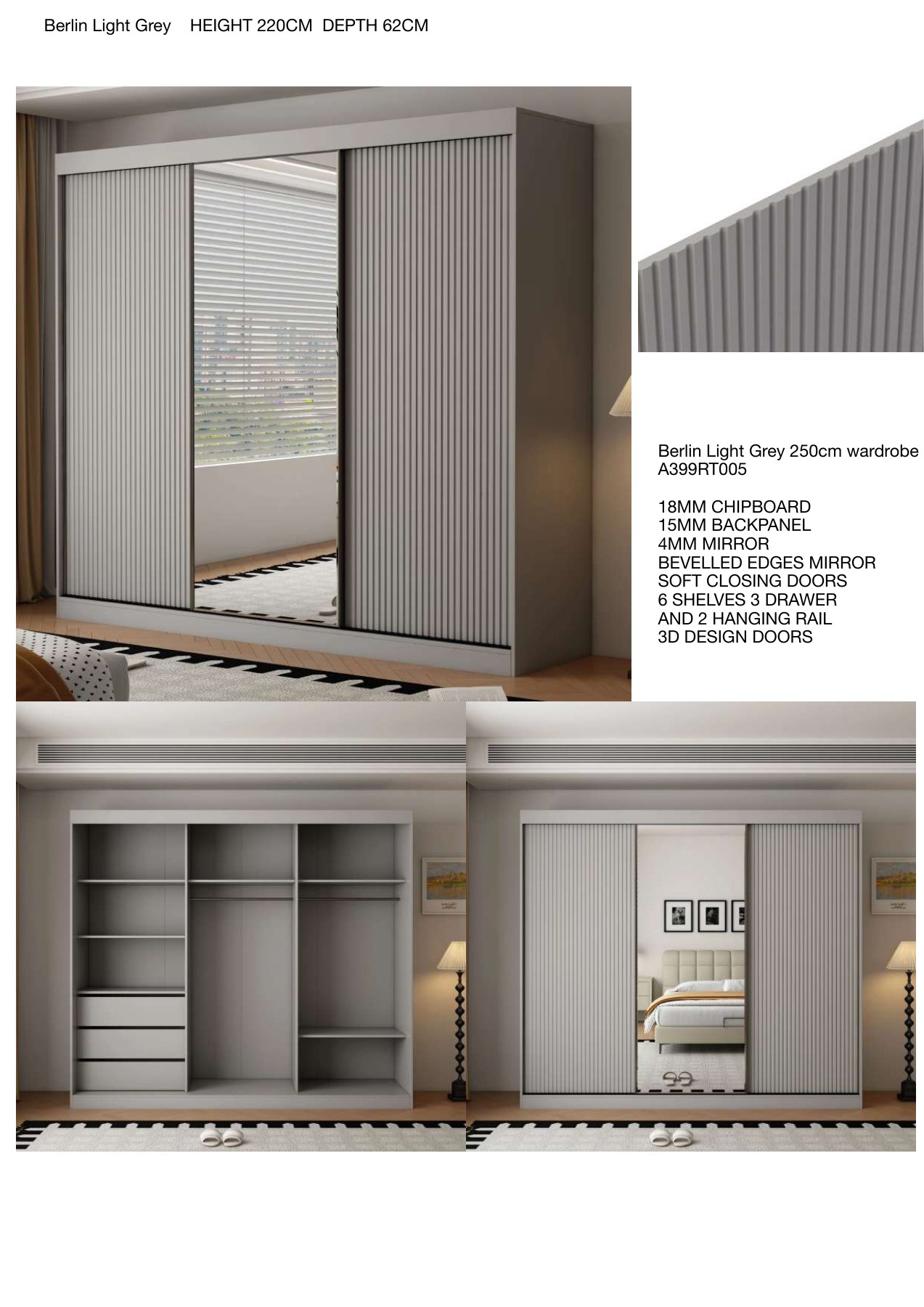 Berlin Mirrored Sliding Wardrobe in situ