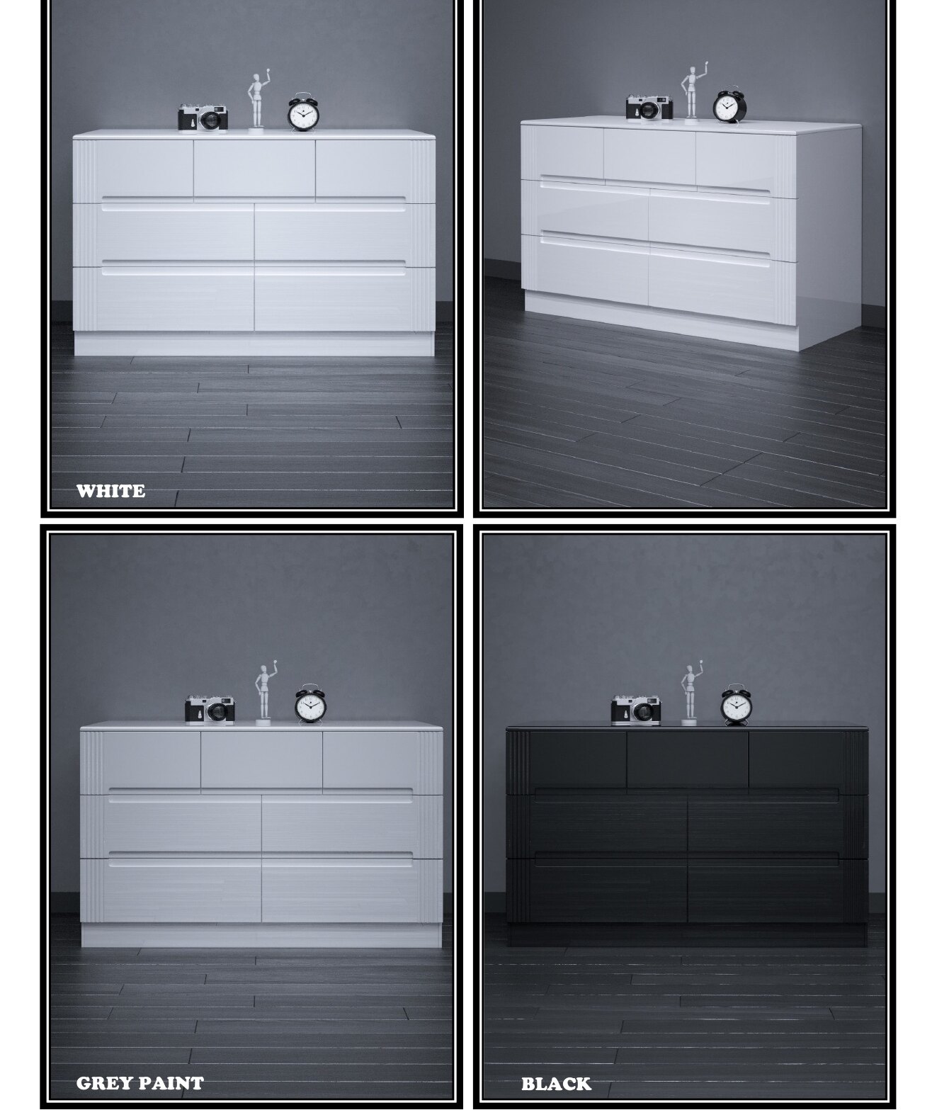 D07 High Gloss Wide Chest of Drawers