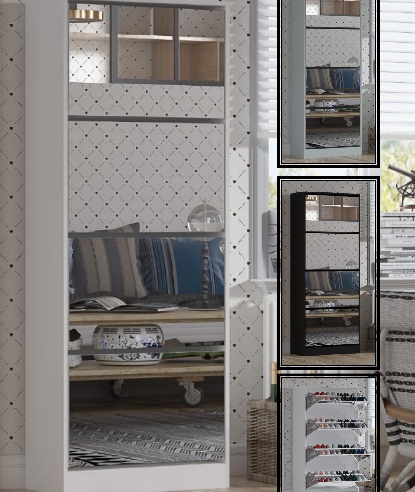 XE14 Tall Shoe Cabinet with Mirror