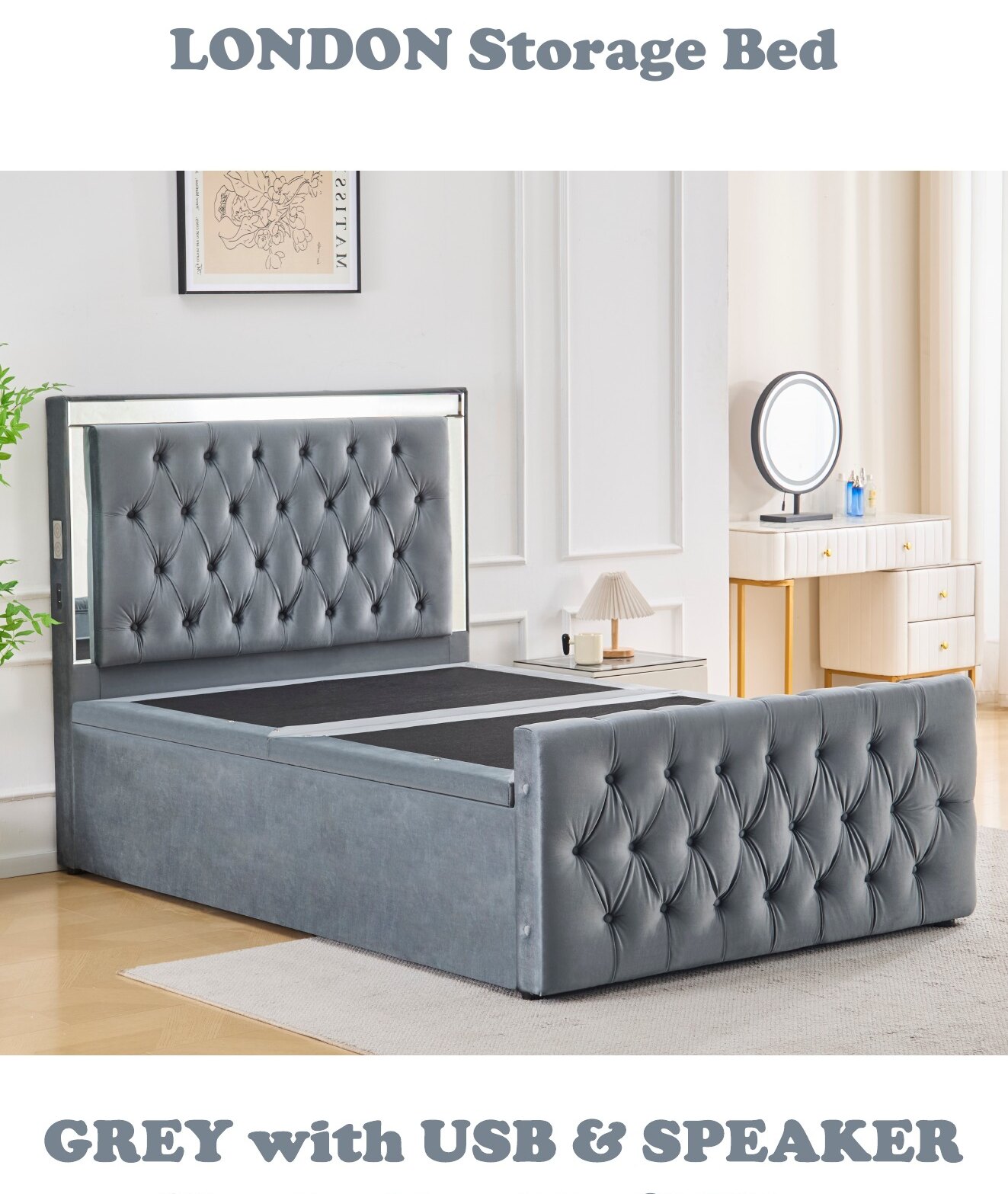 London Storage Bed with USB & Speaker