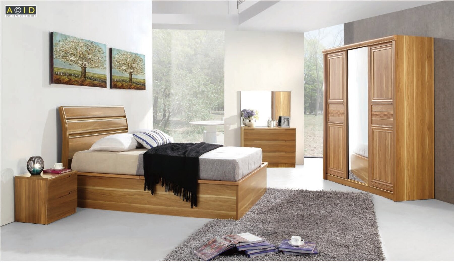 Alexandra Oak Storage Bed Set