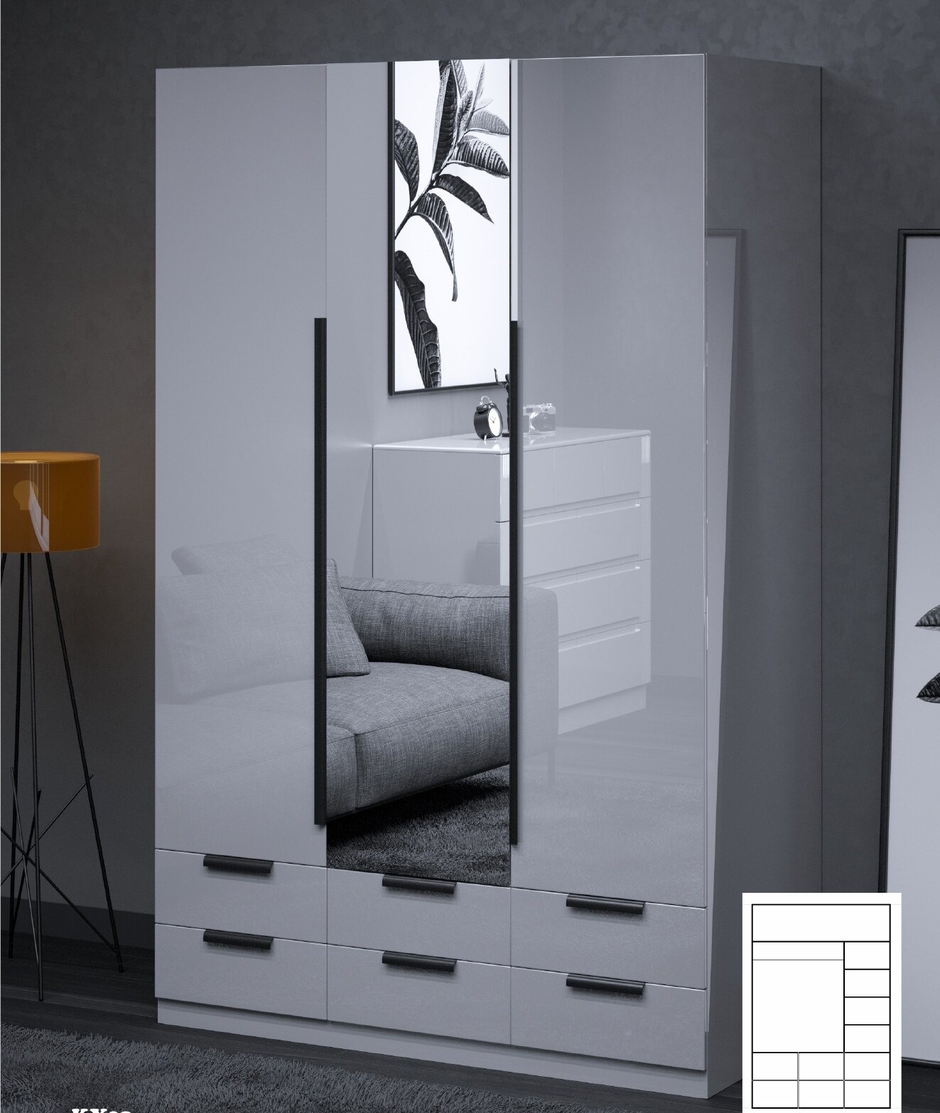 KY High Gloss Wardrobe with Drawers in situ