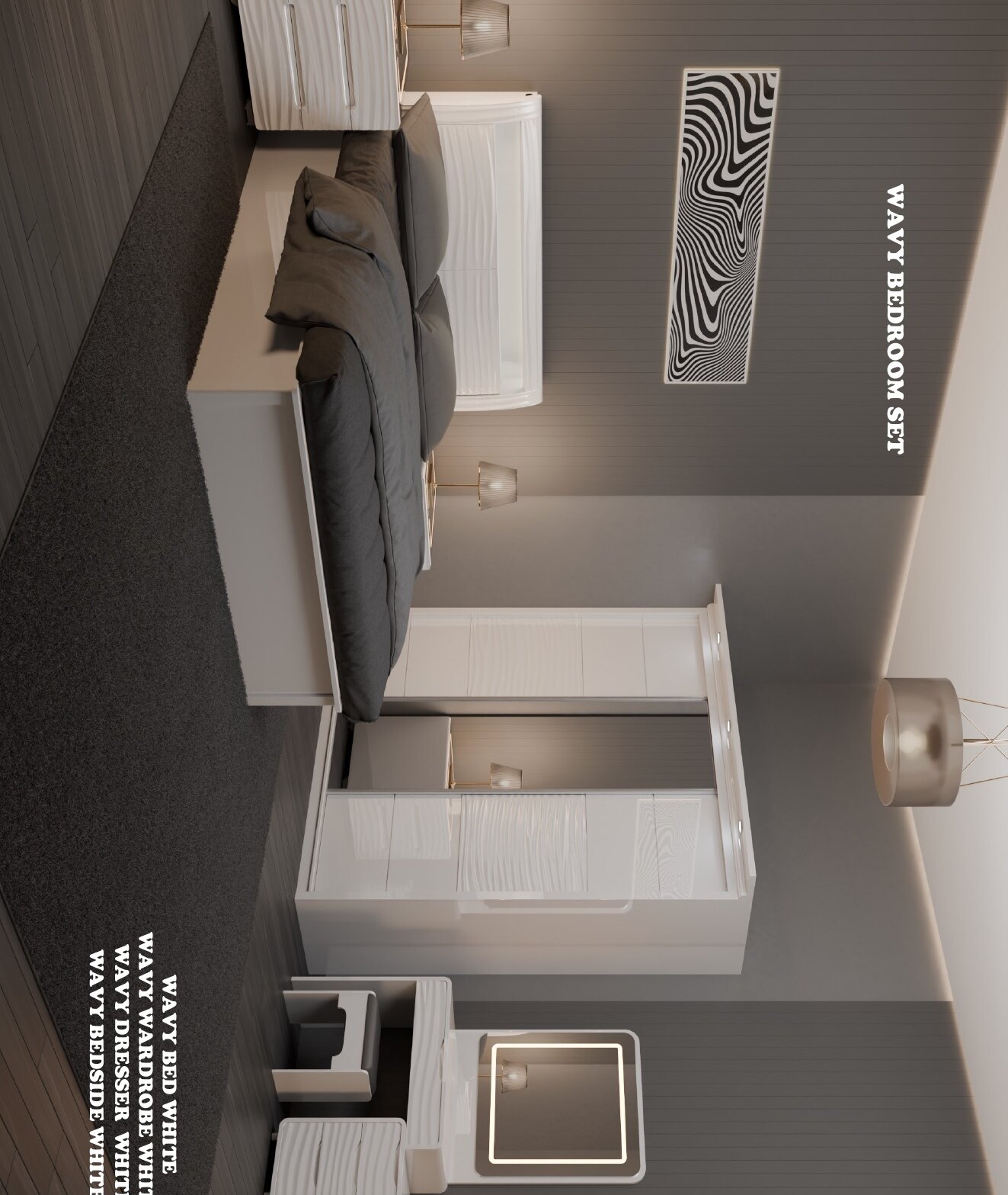 Wavy High Gloss Bedroom Set view 3