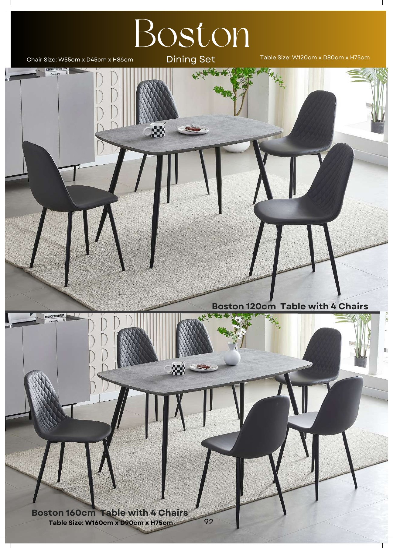 Boston Dining Set with 4 Chairs