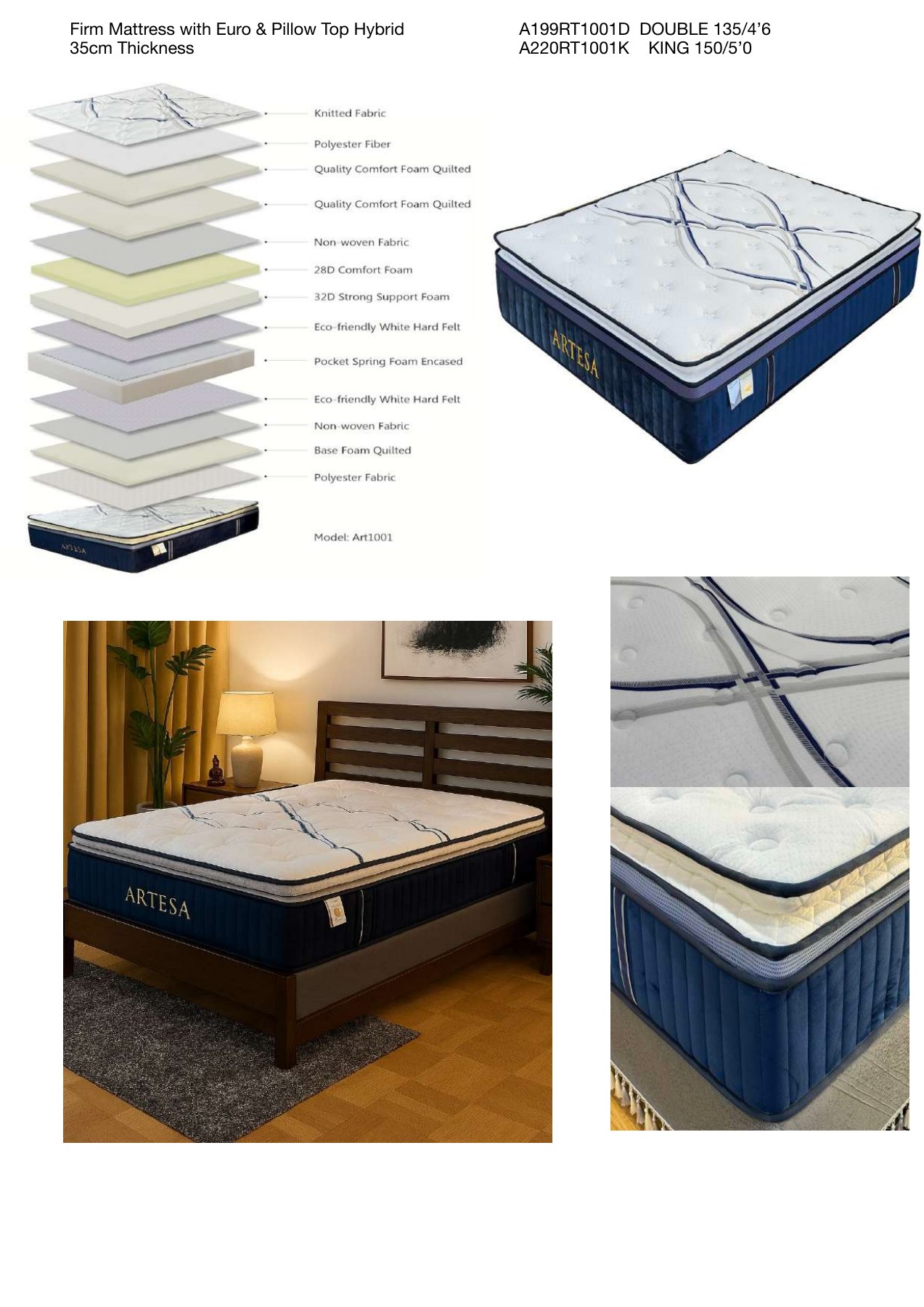 Hybrid Euro & Pillow Top Mattress 35cm