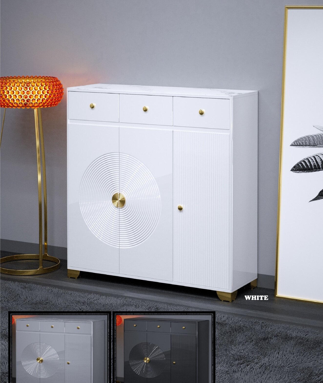 XE02B High Gloss Shoe Cabinet