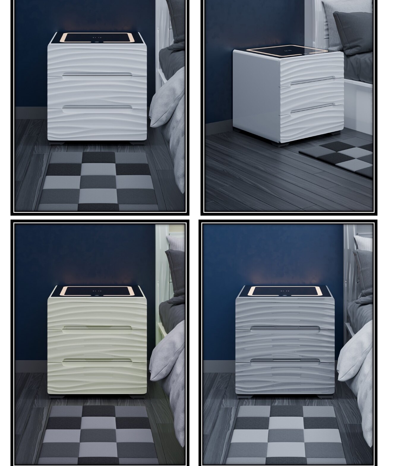 Wavy Bedside Table with LED & Wireless Charging