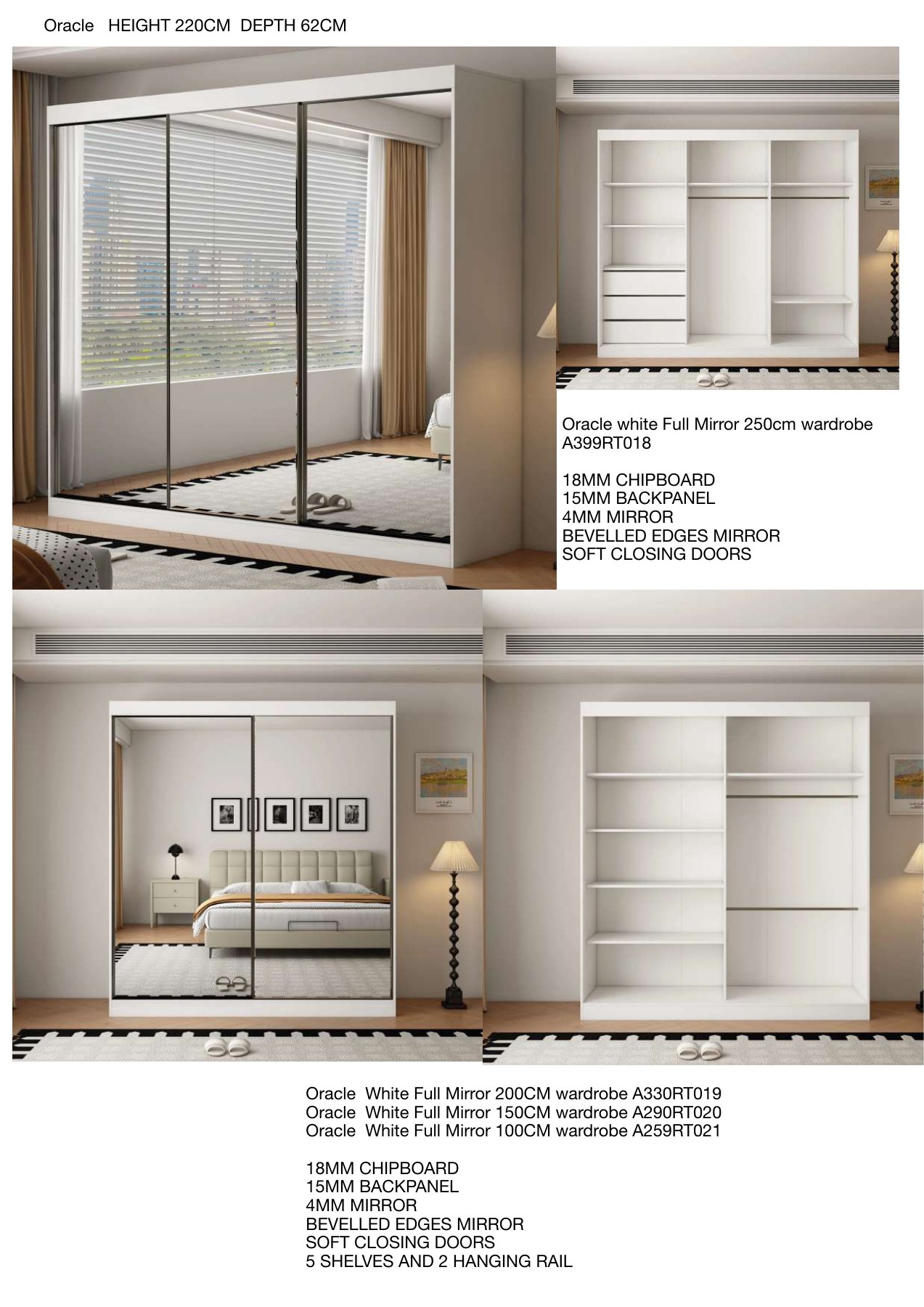 Oracle Full Mirror Sliding Wardrobe