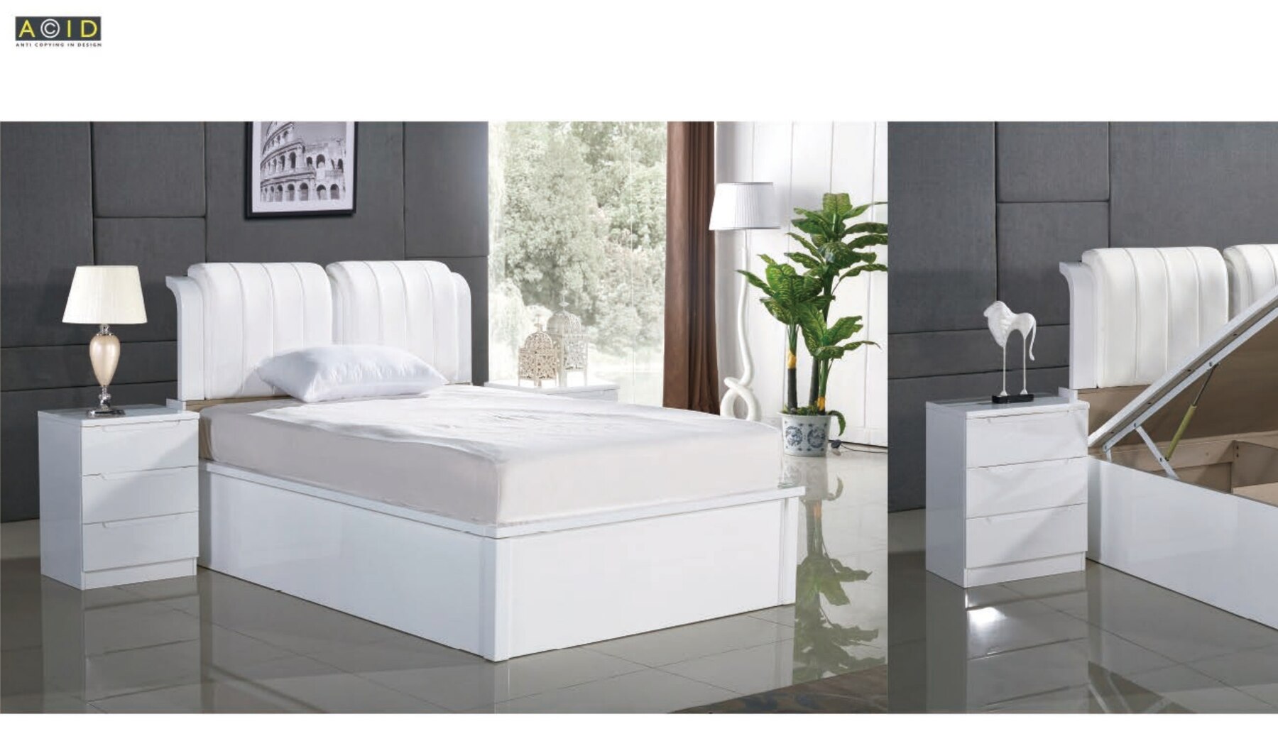 Rugby Leather Headboard Bedroom Set in situ