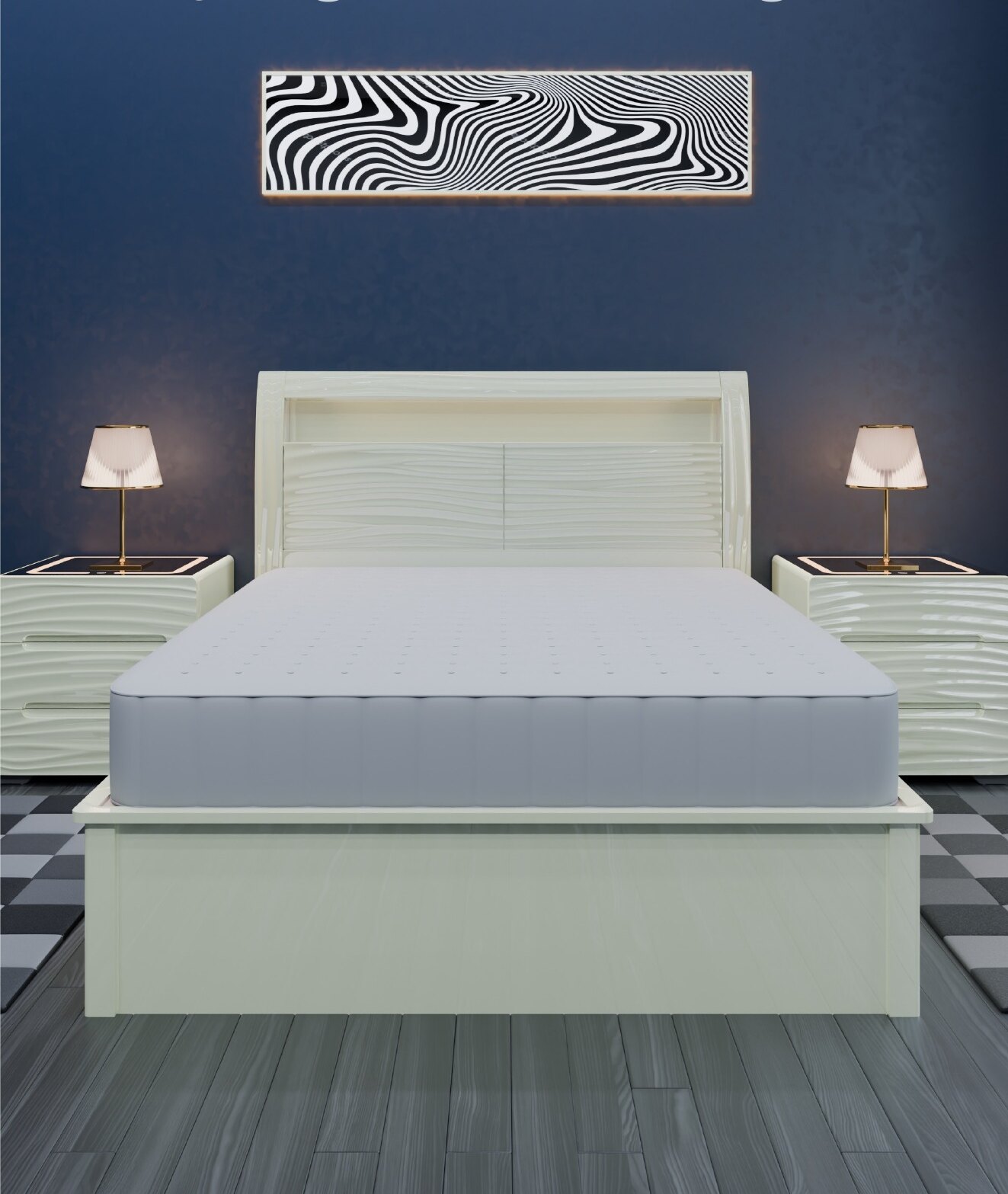 Wavy High Gloss Smart Storage Bed in situ