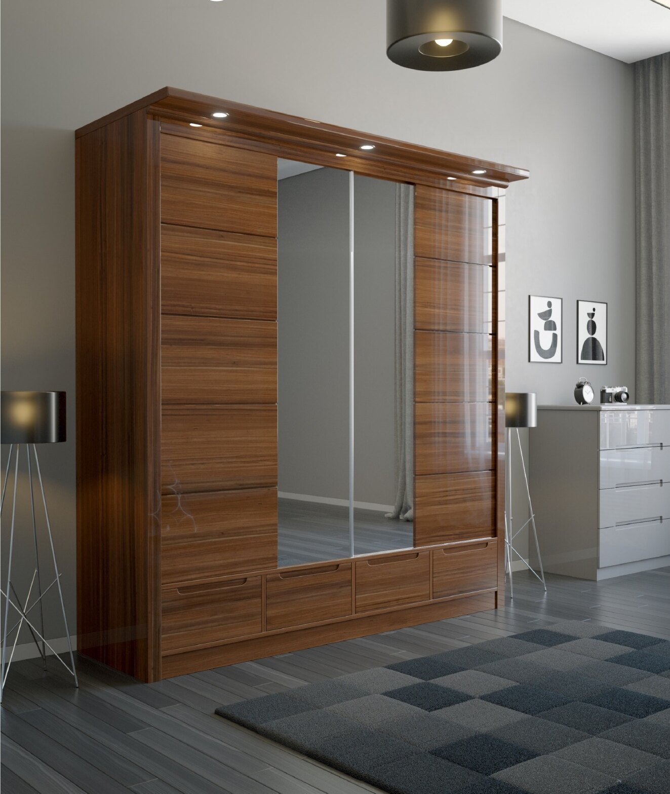 202 High Gloss Sliding Wardrobe view 4