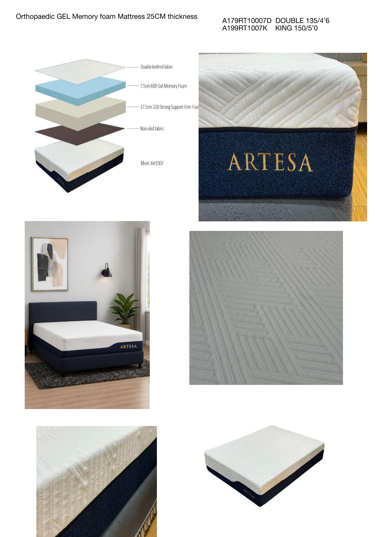 Orthopaedic Gel Memory Foam Mattress 25cm