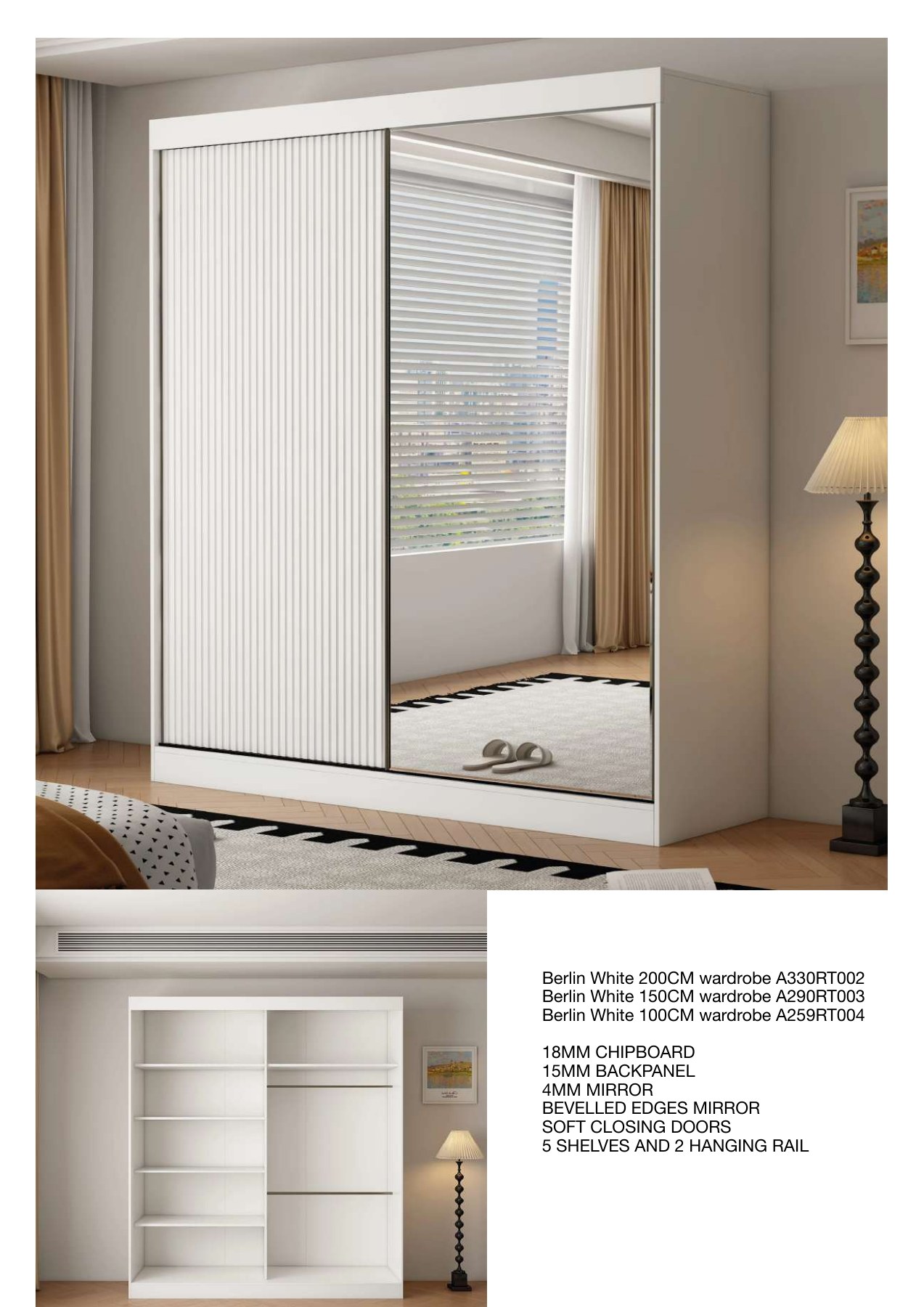 Berlin Mirrored Sliding Wardrobe view 4