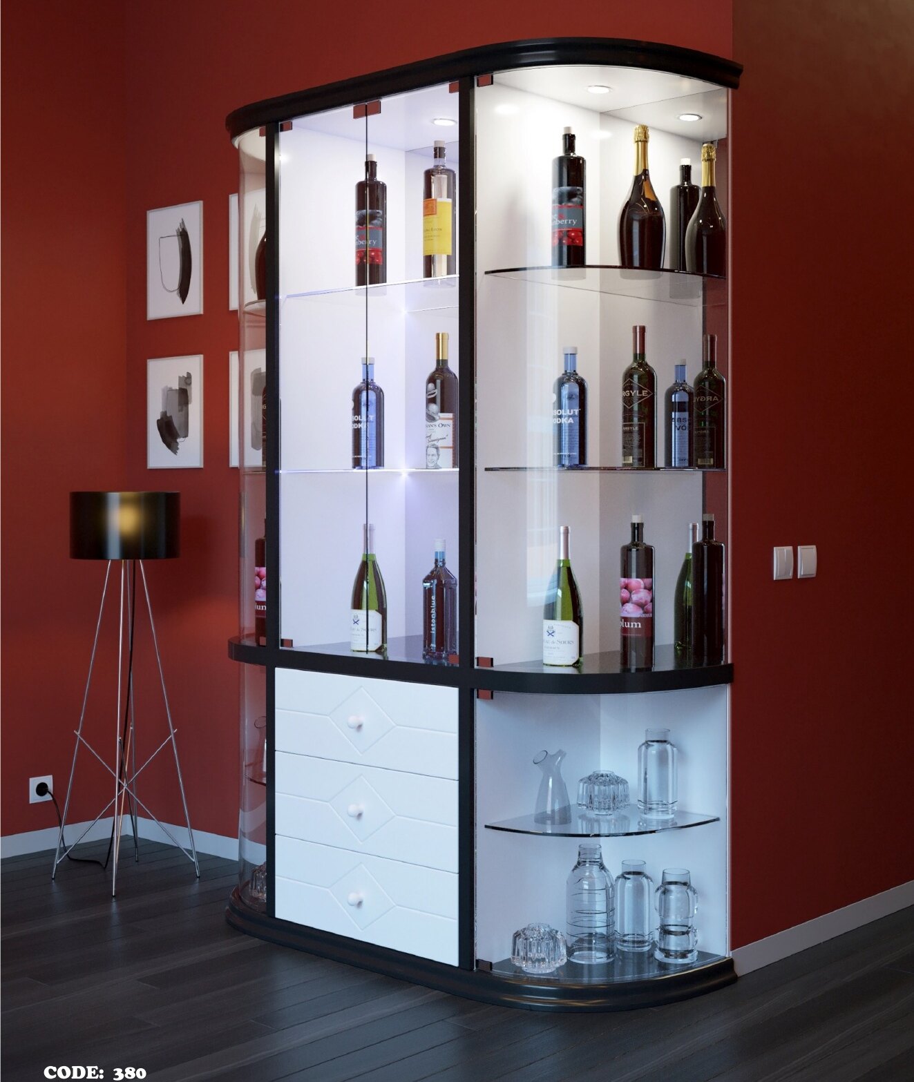 380 Curved Glass Display Cabinet