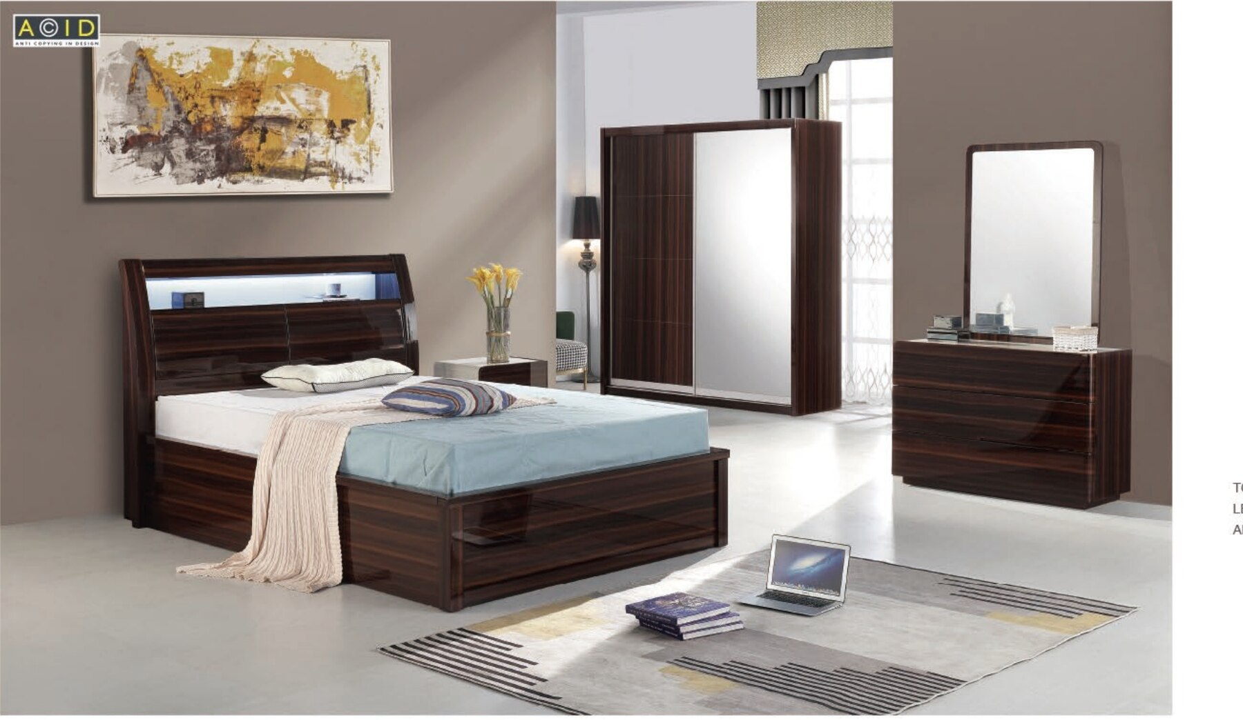 Rugby High Gloss LED Bedroom Set view 3
