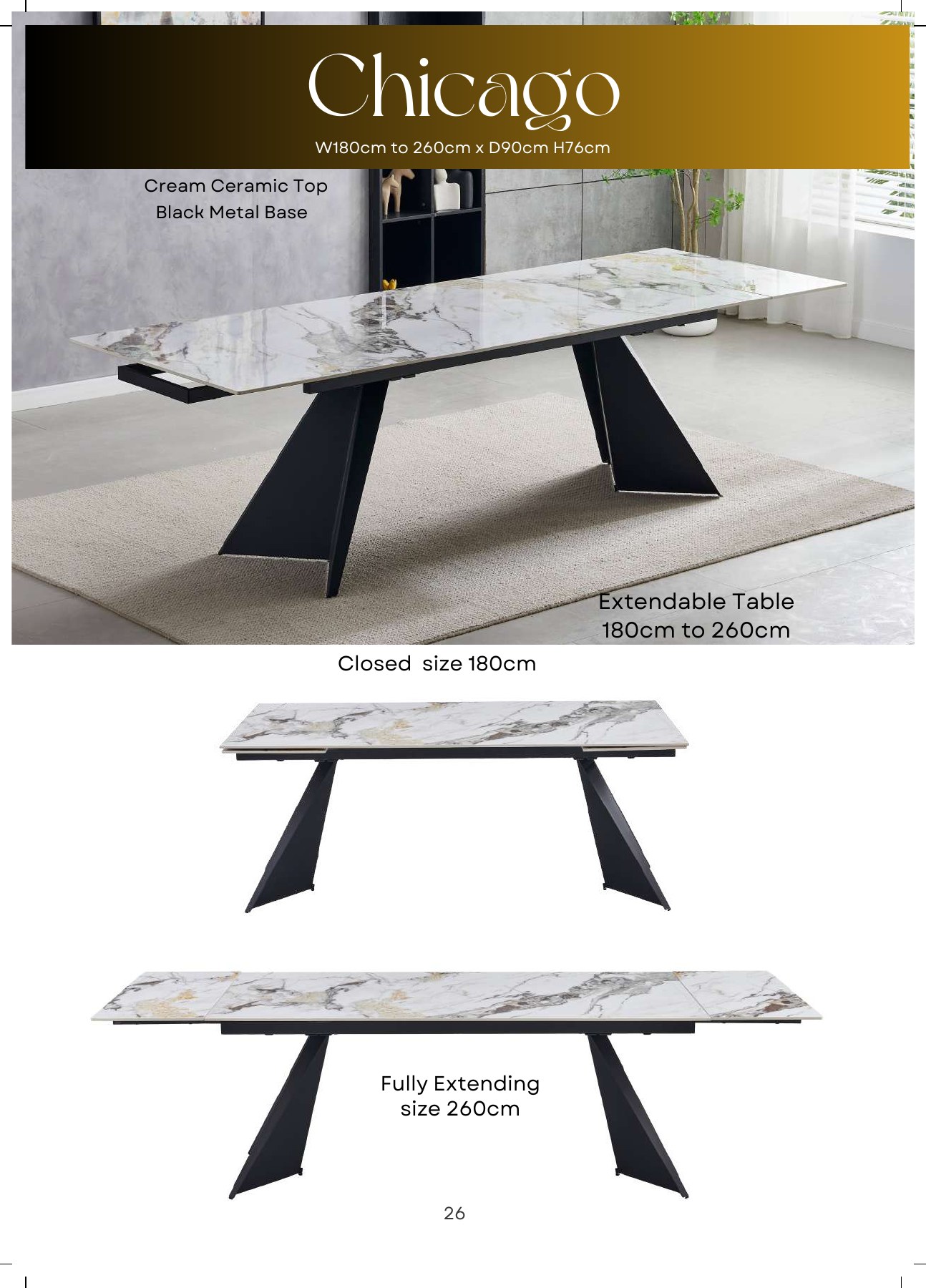 Chicago Ceramic Extendable Dining Table view 3